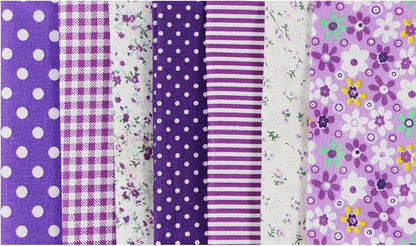 aufodara 7pcs Different Patterns Cotton Fabric Squares 50 x 50 cm DIY Craft Tissue Cloths Bundles for Sewing Quilting Scrapbooking Patchwork Handmade Arts (Purple)