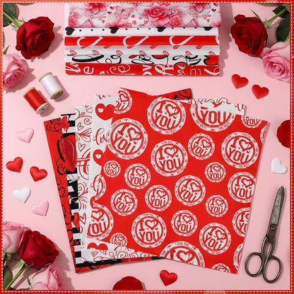 Tatuo 30 Pcs 10 x 10 Inches Valentine Cotton Fabric Bundle Squares Patchwork Red Black Floral Fabric Sewing Quilting Bundles Assorted Pattern Cloth for DIY Scrapbook Craft Making