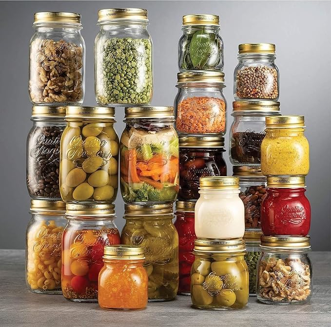 Bormioli Rocco Quattro Stagioni Small Glass Mason Jars 8.5 Ounce Mini Jars 12-Pack, with Metal Airtight Lid, For Jam, Jelly, baby food, Crafts, Spices, Dry Food Storage, Wedding favors, Decorating Jar
