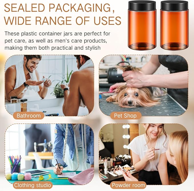 SATINIOR 24 Pieces Empty Clear Plastic Jars with Lids Round Storage Containers Wide Mouth for Beauty Product Cosmetic Cream Lotion Liquid Butter Craft and Food(Amber Lid,12 oz)