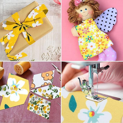 Kingdder Jelly Fabric Quilting Strips, Patchwork Roll 2.55 Inch Roll up Cotton Patchwork Jelly Fabric Craft for Quilters and Sewing DIY Crafts(Yellow Flower)