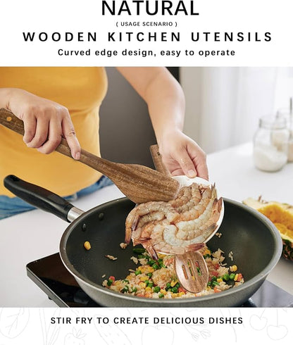 Wooden Spoons for Cooking, 3-Piece Wood Utensil Set Includes Slotted Spoon, Spoon & Wooden Spatula for Cooking – Acacia Wood Kitchen Utensil Set – 12 Inch Hardwearing Tools