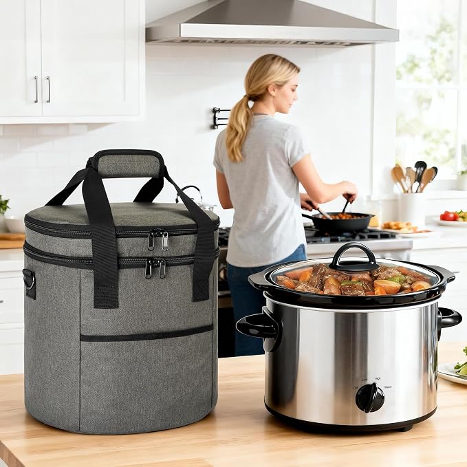 LUXJA Oval Insulated Slow Cooker Carrying Bag Compatible with 3 Quart Crock-Pot, Double Layer Carrier Bag with Lid Straps for 3 Quart Slow Cooker (Bag Only), Gray