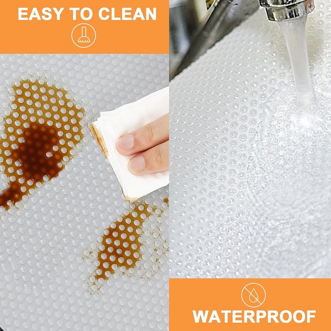 FLPMIX 16-inch Clear Shelf Liner: Waterproof Kitchen Cabinets Liners - Non-Adhesive Easy to Clean Bathroom Drawer Liner - Transparent Refrigerator Mat for Pantry Shelves 16" W x 300" L