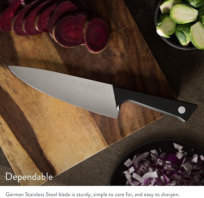 Greater Goods 8″ Chef’s Knife – German Steel (X50CrMoV15), Full-Tang, Everyday Kitchen Knife