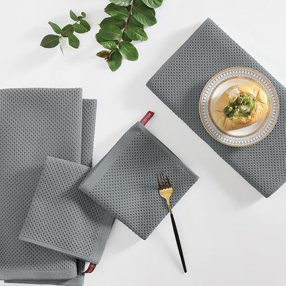 Homaxy 100% Cotton Kitchen Towels and Dishcloths Set, 12 x 12 Inches and 13 x 28 Inches, Set of 10 Bulk Kitchen Towels Set, Ultra Soft Absorbent Dish Cloths for Washing Dishes, Grey