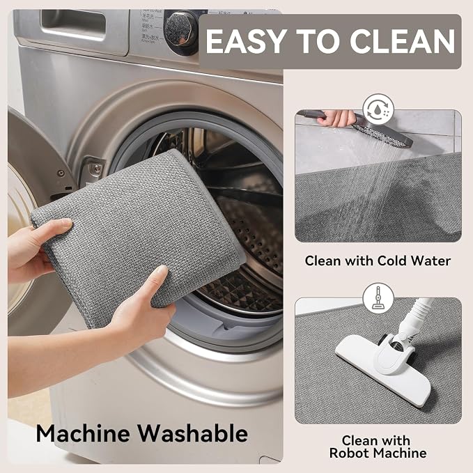 YDKGL Kitchen Mat Kitchen Rugs Sets of 2 PCS Non Slip Washable, Linen-Like 0.3" Thick Cushioned Absorbent Kitchen Mats for Floor, Mild Anti-Fatigue Sink Laundry Standing Mat, Gray 17"x30"+17"x47"