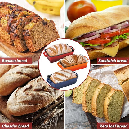 Northriver Casting 9x5 Inch Enameled Cast Iron Bread Loaf Pan with Lid, Perfect Sourdough Baking Pans | Even Heat Distribution for Homemade Bread, Cake, Meatloaf，2 Piece set，Red