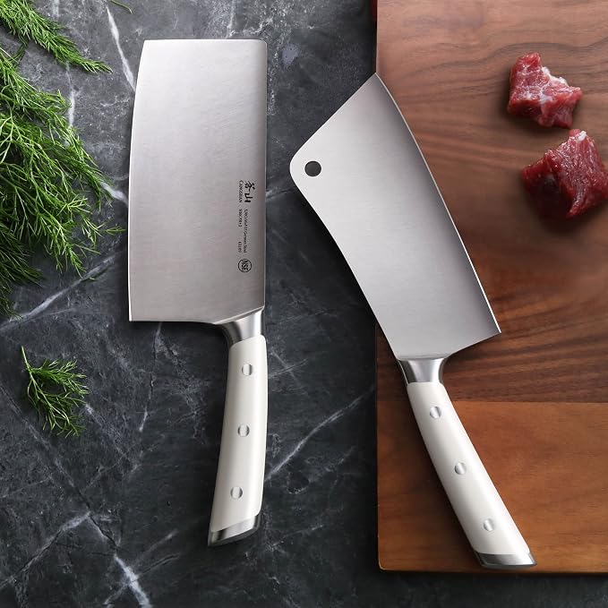 Cangshan S/S1 Series German Steel Forged Chinese Cleaver Knife Set, 2-Piece, 7-Inch Vegetable Cleaver and 7-Inch Meat Cleaver, White Handle