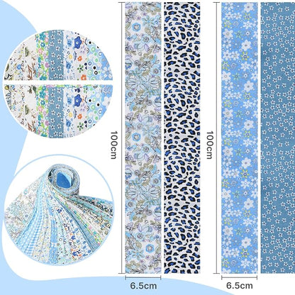 40 Pcs Jelly Roll Fabric Strips for Quilting, Sewing Supplies DIY Crafts-2.6 Inch Precut Cotton Fabric Bundles, Perfect for Quilt Projects Floral Patchwork Blue