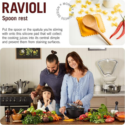Monkey Business Ravioli Spoon Rest (3-Pack) - Silicone Kitchen Utensil Holder Set - Pasta-Shaped Heat Resistant Ladle Holders for Stove Top - Quirky Kitchen Decor