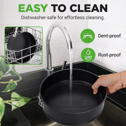 NutriChef 9 Inch Nonstick Cheesecake Springform Cake Pan | Stainless Steel Clasp & Removable Bottom | Durable Stainless Steel Cheesecake Pan | Easy to Clean | Includes 100 Parchment Papers | Black