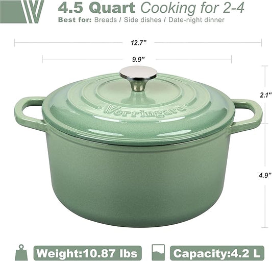 VORRINGARD Enameled Cast Iron Dutch Oven Pot with Lid, for Sourdough Bread Baking, Round Dutch Ovens, 4.5 Quart, Sage Green