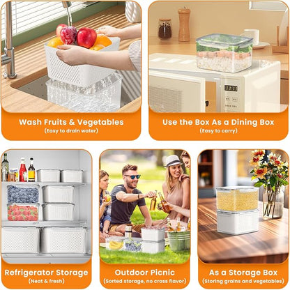 Fruit Storage Containers for Fridge - 5 PCS Poduce Containers for Fridge - with Removable Drain Basket - Keep Fruit Lettuce Berry Vegetables Meat Food Stay Fresher Longer