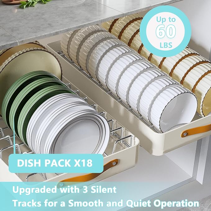 Pull Out Cabinet Organizer,Heavy Duty Slide Out Drawers for Cabinets with Adhesive Nano Film,Stainless Steel,19.6" D x 12.2 "W x 3.94 "H for Kitchen,Pantry and Bathroom,1Pack