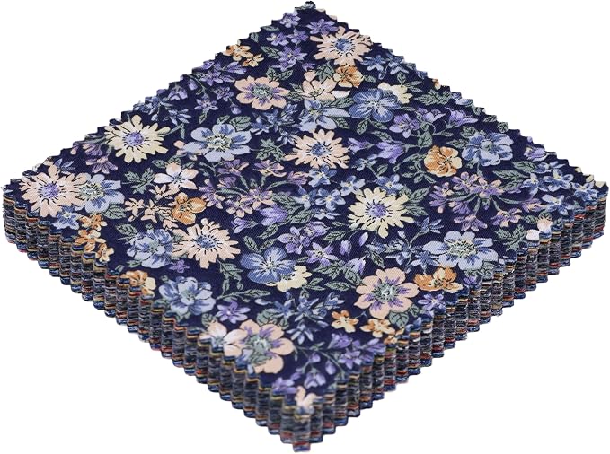 Nodsaw 42Pcs Vintage Floral Print Cotton Fabric Squares 5x5 for Quilting, Sewing, Quilts, Bags, and Crafts, Charm Packs for Quilting 5 inch, Dark Floral Charm Pack Fabric
