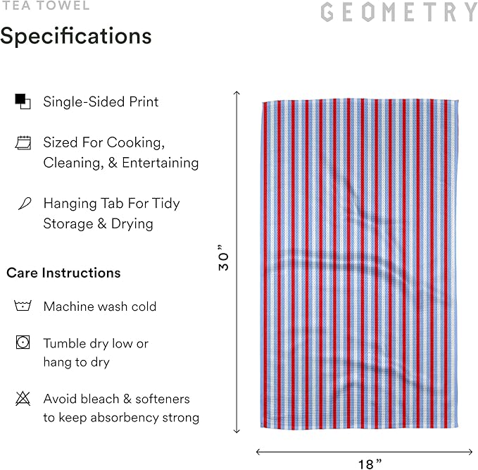 GEOMETRY Kitchen Towels - Quick Dry, Absorbent Microfiber Dish Towels for 4th of July, Memorial Day, Veterans Day, and Holiday Decor - Red, White, and Blue - Liberty Lines