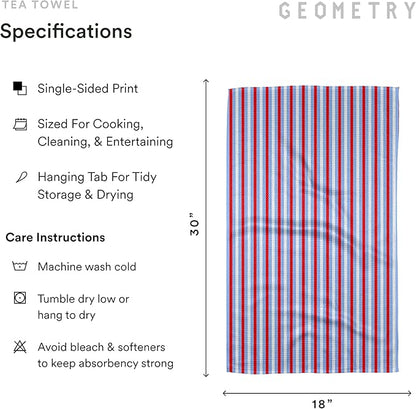 GEOMETRY Kitchen Towels - Quick Dry, Absorbent Microfiber Dish Towels for 4th of July, Memorial Day, Veterans Day, and Holiday Decor - Red, White, and Blue - Liberty Lines