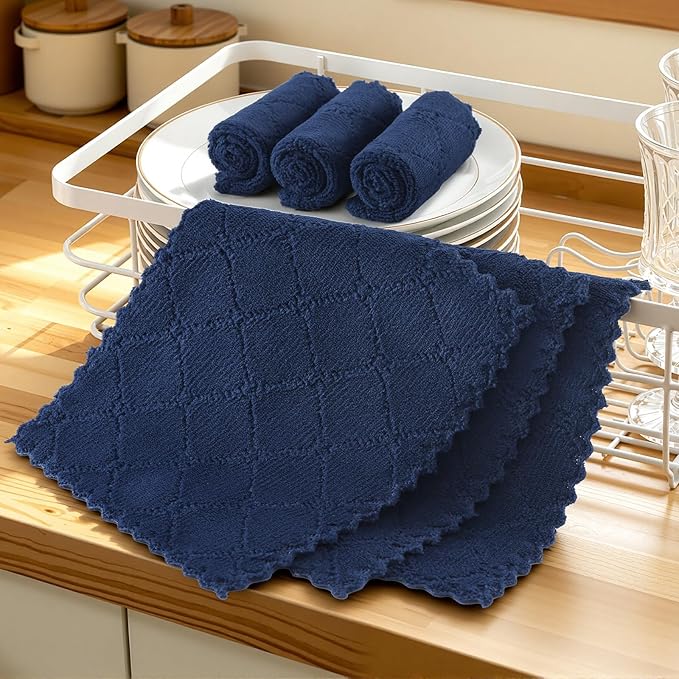 Homaxy 18 Pack Kitchen Cloths Dish Towels (7" x 9", Navy Blue), Super Soft and Absorbent Coral Velvet Dishcloths, Fast Drying No Lint Microfiber Cleaning Rags