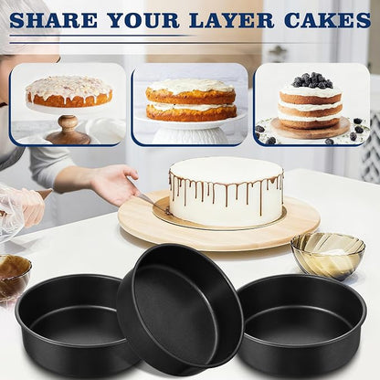 E-far 9 Inch Round Cake Pan Set of 3, Nonstick Stainless Steel Baking Pans Tin, Bakeware for Layer Cakes, Stainless Steel Core & Non-toxic Coating, Straight Side & 2 Inch Deep