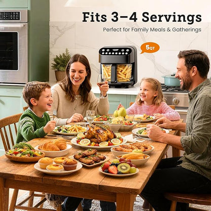 Kismile 5QT Glass Air Fryer, BPA-Free Non Toxic AirFryer with Digital Touch Control, 1500W Portable Airfryer, Dishwasher Safe Basket, Up to 400°F, Cooks with 95% Less Oil(Black)