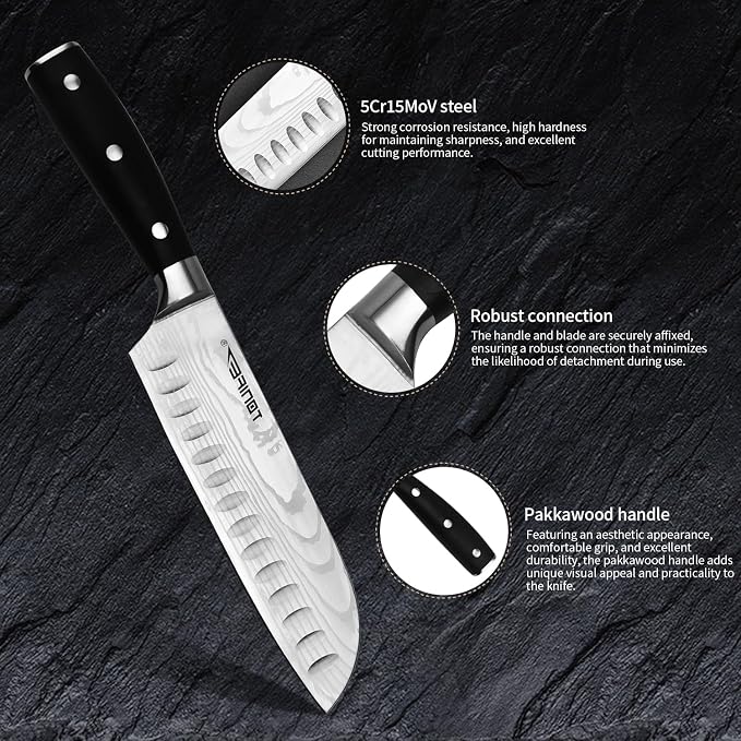 TONIFE Kitchen Knife Set, High Carbon Stainless Steel Cooking Knife, Chef's Knife + Santoku Knife + Small Knife (3PCS)
