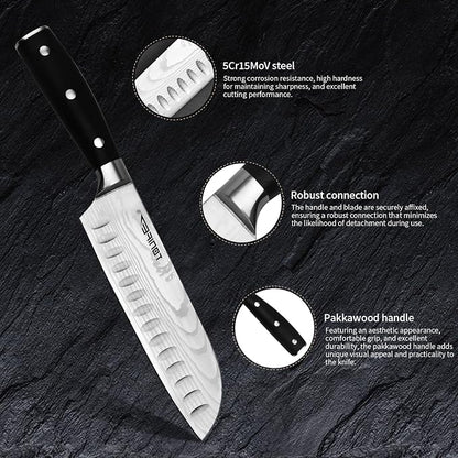 TONIFE Kitchen Knife Set, High Carbon Stainless Steel Cooking Knife, Chef's Knife + Santoku Knife + Small Knife (3PCS)