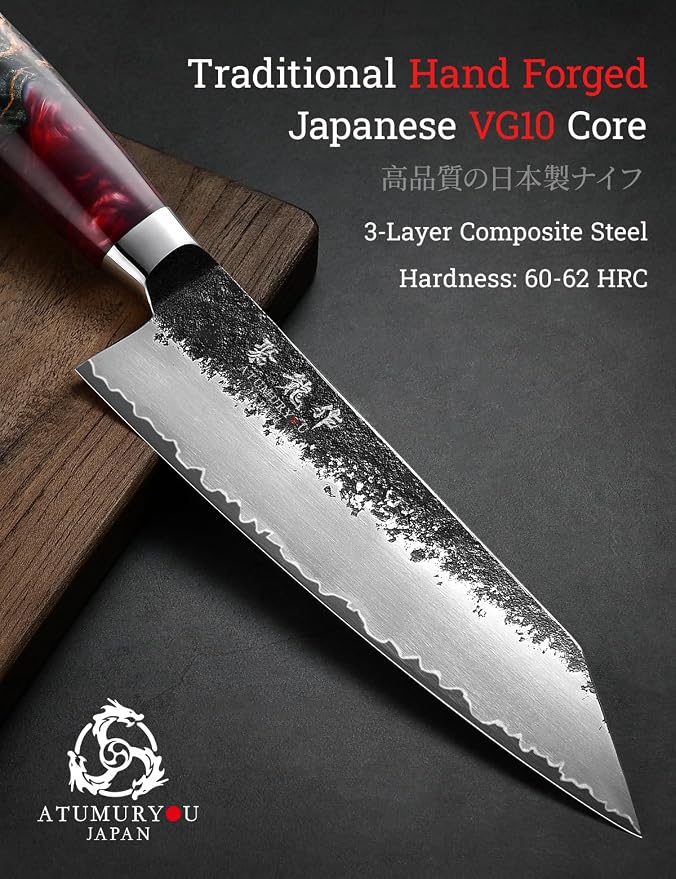 Japanese Chef Knife with VG10 Steel, 7 Inch Hand Forged Kiritsuke Knife, Sharp Kitchen Knives with 3 Layers Composite Steel, Professional Chefs Knife with Ergonomic Handle, Cooking Gifts for Men