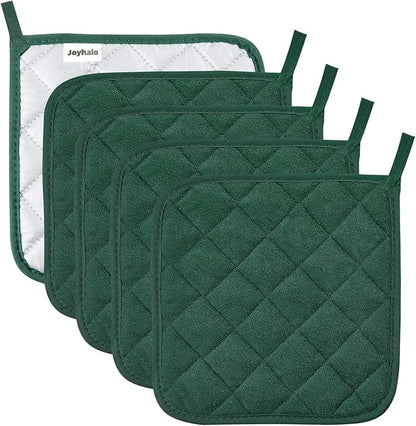 Pot Holders Buffalo Plaid Cotton Heat Resistant Potholder, Pot Holder, Hot Pads, Trivet for Cooking and Baking (5, Dark Green)