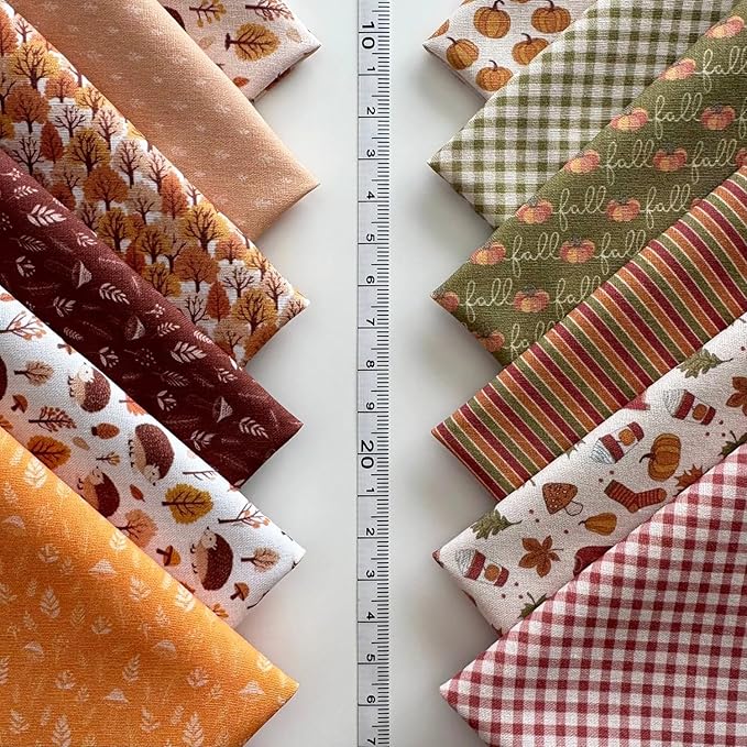 Autumn Harmony Patchwork Cotton Fabric Set – 60 Pre-Cut Squares, 20×20 cm (8×8 inch), 100% Cotton, Eco Digital Print, Made in Türkiye
