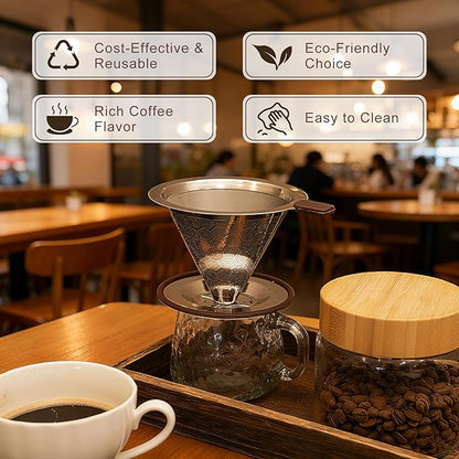 Pour over Coffee Dripper, Stainless Steel Paperless Reusable Coffee Filter, Metal 600 Mesh Strainer Coffee Maker (1-2 Cups)