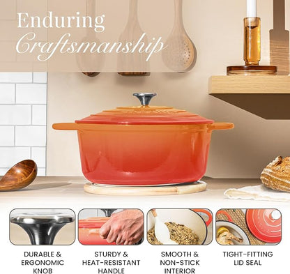 Cast Iron Pot with Lid-Non-Stick Ovenproof Enamelled Casserole Pot, Oven Safe up to 500° F-Sturdy Dutch Oven Cookware - Orange, 5-Quart, 24cm by- Nuovva