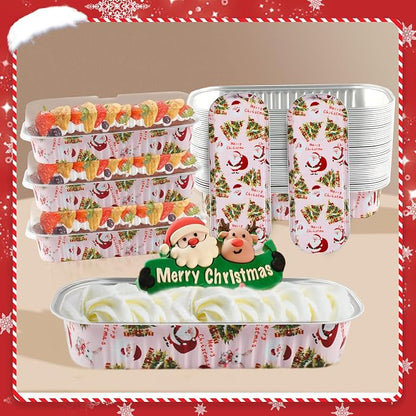 50Pack Pink Christmas Mini Loaf Pans with Lids Mini Cake Pans with Lids and Spoons, 6.8Oz Aluminum Foil Pans Tins, Individual Dessert Cups Containers for Sales,Party,Picnics