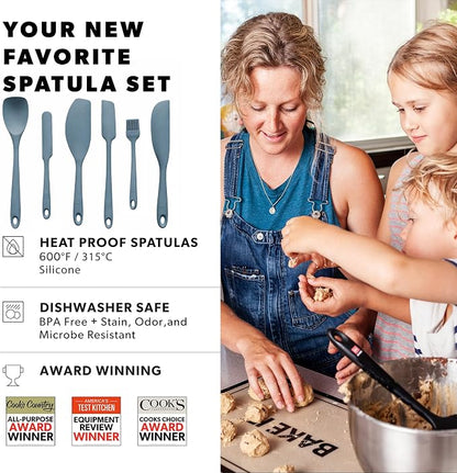 DI ORO 6-Piece Silicone Spatula Set - Rubber Kitchen Utensils for Baking, Cooking & Mixing - Heat-Resistant 600°F BPA Free Spatulas for Nonstick Cookware - Dishwasher Safe (Blue Grey)