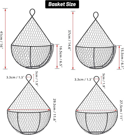 BSTKEY Set of 2,Wall-Mounted Hanging Metal Fruit Vegetable Baskets Hanging Produce Bins for Flowers, Decorations,Veggies,Decorations and More, Black