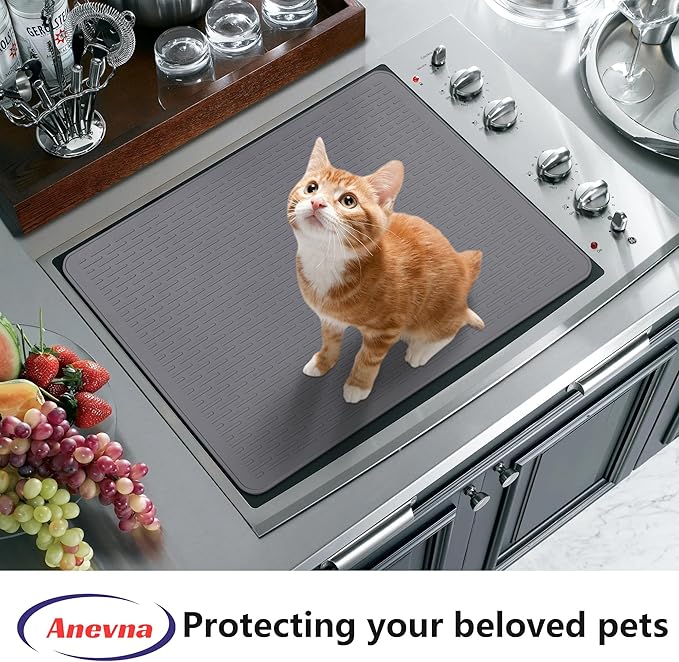 Stove Top Cover for Electric Stove- Range Covers for Electric Stove,Silicone XXL Dish Drying Mat, Glass Cooktop Covers, Flat RV Range top Mats (Gray, 28"x20")