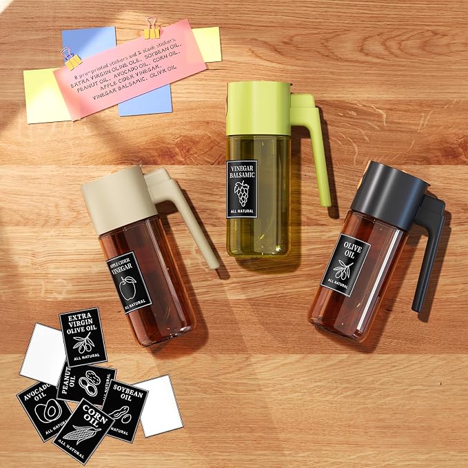 500ml Green Olive Oil Sprayer, Dark-Tinted Glass Spray Bottle for Salad, Air Fryer Vegetables, Controlled Oil Use, Refillable 2-in-1 Dispenser