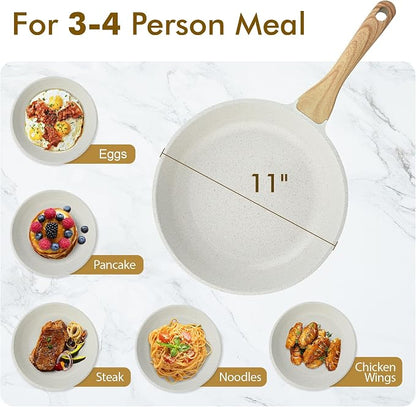 SENSARTE Nonstick Ceramic Frying Pan Skillet, 11 Inch Omelet Pan, Healthy Non Toxic Induction Compatible Egg Pan with Heat Resistant Handle, PTFE and PFAS-Free (Pack of 2)