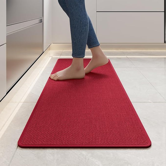 YDKGL Kitchen Mats for Floor, Super Absorbent Kitchen Rugs Non Slip Washable, Soft Imitation Linen Braided Kitchen Runner Rug, Standing Mat Kitchens Sink Mat, Easy to Clean, Red 17x47