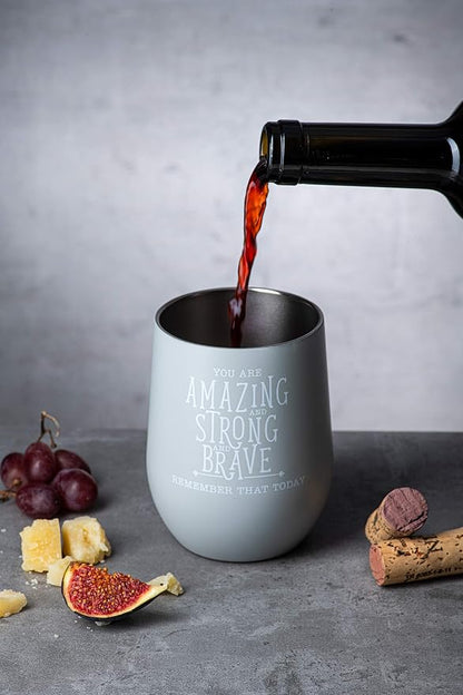 DIVERSEBEE Inspirational Thank You Gifts for Women, Best Friend, Mom, Wife, Girlfriend, Coworker, Nurse, Encouragement Birthday Wine Gifts - Insulated Wine Tumbler Cup with Lid (Glacier Gray)
