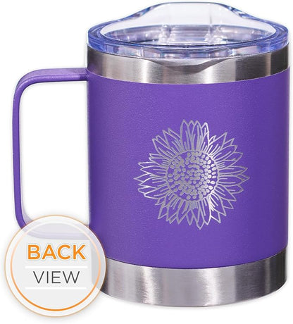 Christian Art Gifts Stainless Steel Double Wall Vacuum Insulated Camp Style Travel Mug 11 oz Purple Coffee Mug with Lid for Women - She is Clothed with Strength & Dignity -Proverbs 31:25