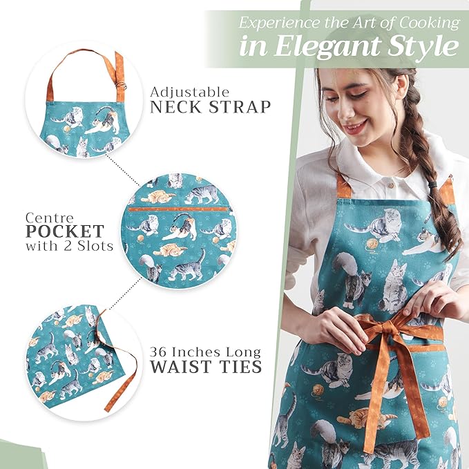 Maison d' Hermine 100% Cotton Apron for women with Pocket Kitchen Chef Apron for Men Cooking Spring Summer
