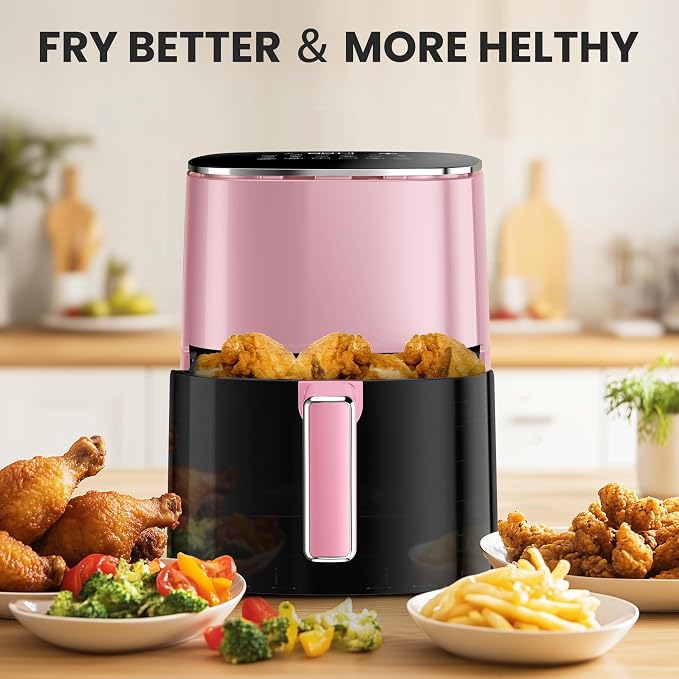 NEWBULIG Air Fryer 6.34 Quarts, Airfryer with Visual Window, 400℉ Fast Heating Air Fryers Oven with Timer, Auto-Off, Non Toxic & Non Stick, Multiple 12 Modes for Roast, Bake, Dehydrate, Fry, Reheat