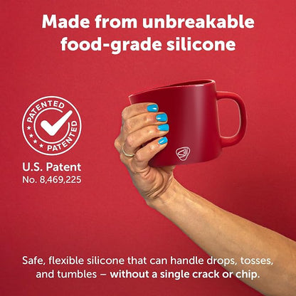 Silipint 16oz Silicone Coffee Mug Tumbler Flip Lid Unbreakable Dishwasher Safe Microwave Oven & Freezer Compatible – Non-Toxic Reusable Cup for Hot Coffee Tea or Drinks Pack of 4 Classic Red