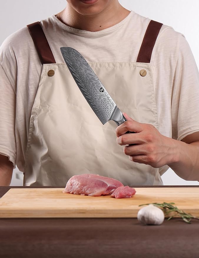 WILDMOK Santoku Knife, 7" Japanese Damascus Forged Kitchen Knife, Professional Chopping Knife, Razor Sharp & Ergonomic Handle Design-Comes in a gift box