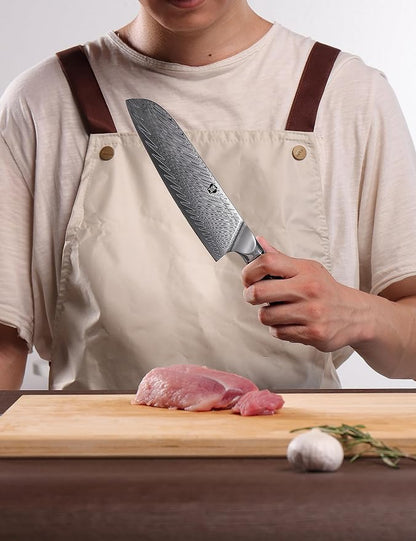 WILDMOK Santoku Knife, 7" Japanese Damascus Forged Kitchen Knife, Professional Chopping Knife, Razor Sharp & Ergonomic Handle Design-Comes in a gift box