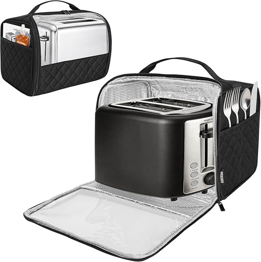 Wide Slot Toaster Cover 2 Slice with Enclosed Bottom and Side Pockets, Bag Compatible with Amazon Basics, Hamilton Beach,Cuisinart, Bella and Other 2 Slice Toaster, Black