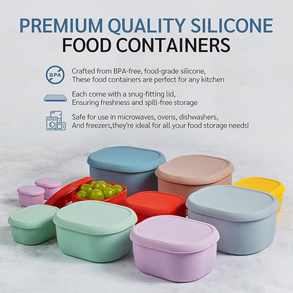 ISSEVE 6Pcs/Set Nesting Silicone Food Storage Containers with Lids, BPA Free Reusable Meal Prep Silicone Containers Lunch Box Bento Box Set (33.8oz, 20oz, 10oz, 6.7oz, 1.3oz) (Pink)