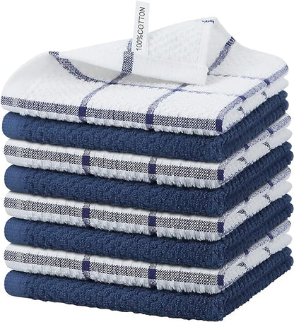 Nialnant 8 Pack Dish Rags,100% Cotton Dish Towels for Kitchen,Super Absorbent Kitchen Dish Cloths,Dish Rags with Hanging Loop,12x12 Inches,Navy Blue