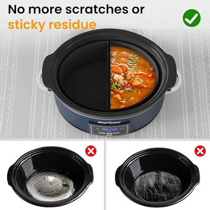 Programmable Slow Cooker, Multi-Cooker with 2 in 1 Silicone Slow Cooker Liners, 6 QT Food Warmer with Digital Timer, 3 Adjustable Temp & Dishwasher Safe Parts, Stainless Steel, Blue